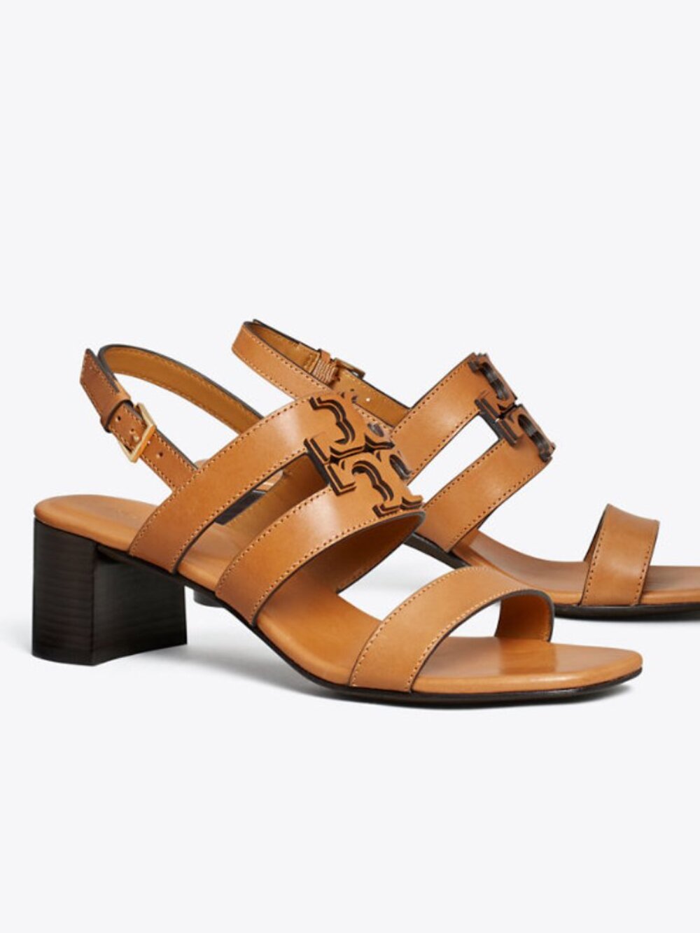 Size 10 Tory Burch Women's Ines Mid Heel Sandal 55mm Camello Calf Leather